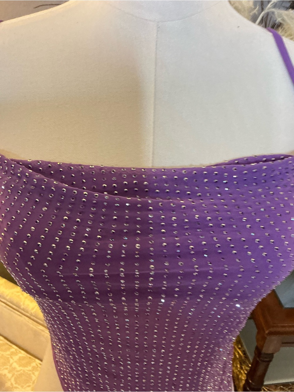 🧚‍♂️Y2K Lavender Rhinestone Asymmetrical Festival Handerchief Top Fairy Festival - Picture 10 of 10